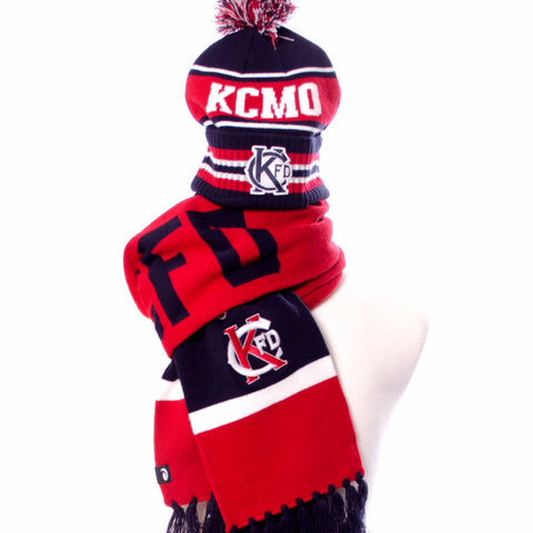 KCFD Pom Stocking Cap -Navy/Red