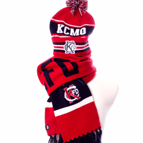 KCFD Pom Stocking Cap - Red/Navy