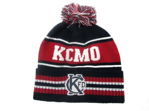 KCFD Pom Stocking Cap -Navy/Red